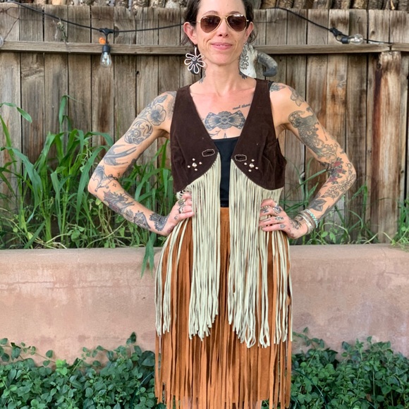 Co-Op Leathers San Francisco Vintage 1970s Leather Fringe Vest Hippie Woodstock - Picture 7 of 14